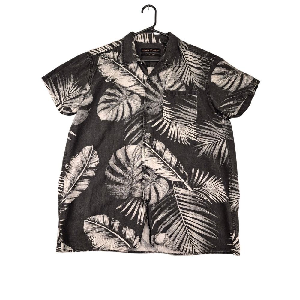Deus Ex Machina Mens Large Black Gray Dean Atoll Short Sleeve Button Up Shirt‎